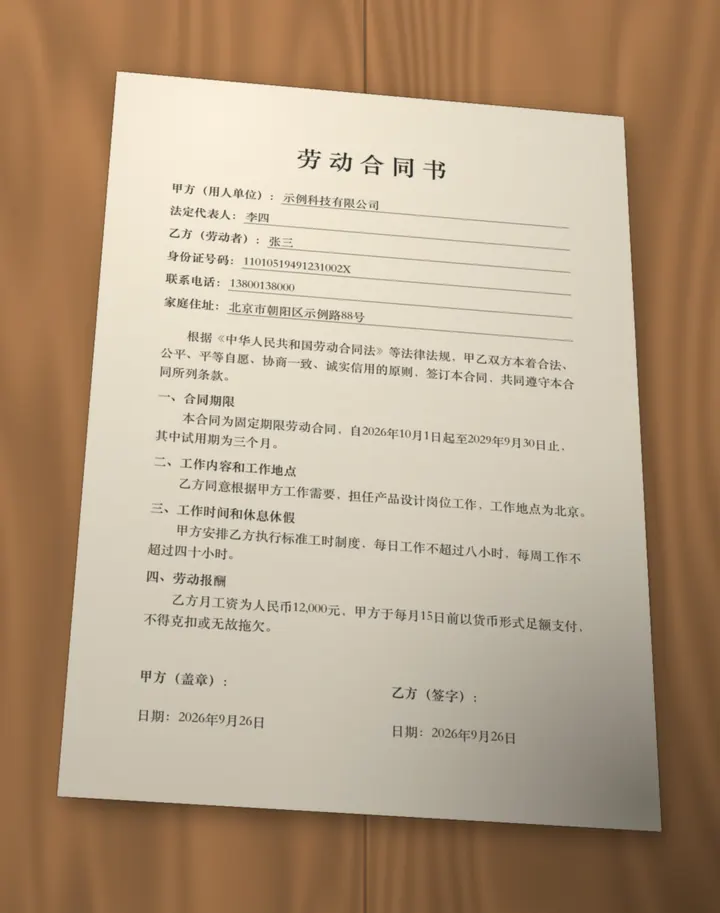 机の上で撮影した契約書:傾き、暗さ、角の影